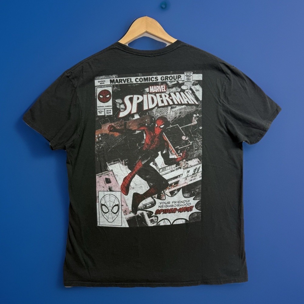 Spider-Man Shirt Mens Large Black Marvel Graphic Superhero Comic Book Tee Movie